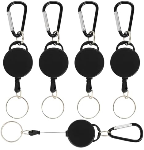 GNALIA Portachiavi Allungabile 4 Pezzi Nero Estensibile 65Cm - Per Badge Insegnante Medico Infermiere Con Moschettone Resistente