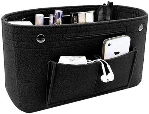 Yuwnd Handtaschen Organizer, Innentasche für Handtaschen, 30x10x20cm Filz Innentaschen Tasche Organizer, Große Kapazität Insert Tote bag organizer für Handtaschen mit Mehreren Fächern (Schwarz)