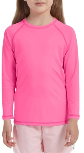 5-14Y Boys Girls Rash Guard UPF 50+ Long Sleeve Kids Neon Swim Shirts