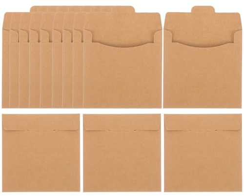 SHERCHPRY 50 Fundas de Papel Kraft para CD y DVD, Bolsas de Almacenamiento Resistentes y Duraderas, Tamaño Estándar para Protección contra Rayones y Humedad, Ideales para Oficina, Hogar