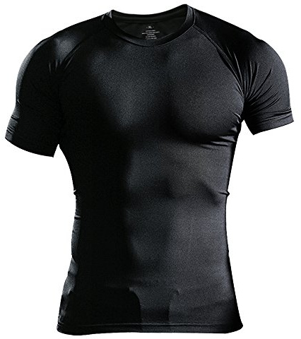 Muscle Alive Uomo Magro Stretto Compressione Livello Base Manica Corta Maglietta Bodybuilding Top Poliestere e Spandex Nero S