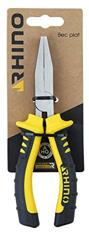 RHINO - Pinza a becco piatto 160 mm universale - Realizzata in acciaio di alta qualità - Lunghezza 160 mm - Manico bimateriale - Lunga durata - Garanzia a vita - Varie misure disponibili