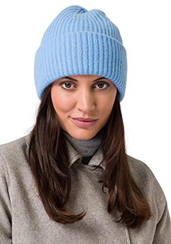Style & Republic Kaschmir Mütze-Beanie Damen aus 100% Cashmere - Dein kuscheliger Premium Beanie für stilvolle Herbst- & Winter-Momente - Hellblau