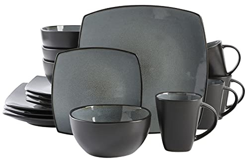 Gibson Soho Lounge Geschirrset aus Steingut mit reaktiver Glasur für 4 Personen, 16-teilig, Grau (Eclipse), Eclip