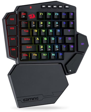 Redragon K585 PRO kabellose einhändige mechanische Tastatur, 42 Tasten, 3-Modus RGB 40% Gaming-Tastatur mit 7 integrierten Makrotasten, abnehmbare Handgelenkstütze, langlebiger Akku (brauner Schalter)