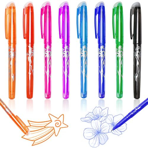 Teokantz 8 Stück Radierstifte 0.5mm Radierbare Stifte, Tintenroller Radierbar, Kugelschreiber Radierbar, Erasable Pen für Schulen Büroräume Malerei - 8 Farben