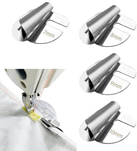 4 Stück 7-10mm Nähfuß Sewing Rolled Hammer Foot Spiralk Rollsaumfuß Metall Saumfuß Universal Rollsaum Nähfuß Nähfüße für Nähmaschine zum Säumen für den Privaten und Gewerblichen Gebrauch