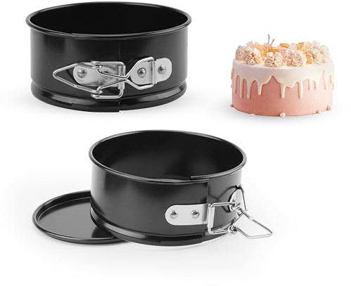 TEKONDA Lot de 2 mini moules à charnière - Petit moule à gâteau rond - Noir - Pour boulangerie, mariage, cuisine