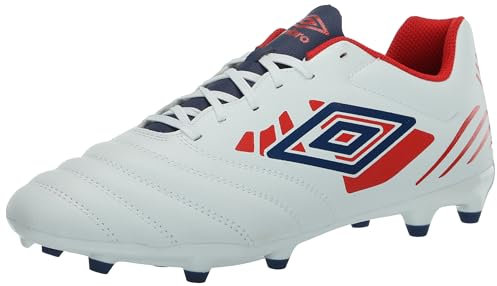 Umbro Men's Tocco 4 League FG Soccer Cleat, White/Blue/Red, 8.5