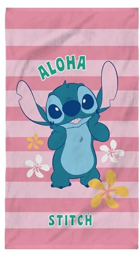 OMYDREAM Disney Home Stitch Ohana Drap de Plage imprimé Enfant | 100% Coton | Oeko-TEX | 70x120 cm | Rose