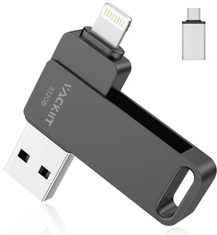 Vackiit USB Stick 512GB für iPhone Apple Zertifizierter, USB C Stick Lightning USB 3.0 Foto Stick iPhone,Speichererweiterung Stick für iPad,iOS,OTG Android Handy,PC mit MFI Lightning,USB 3.0,Type C