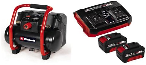 Einhell Akku-Kompressor TE-AC 36/150 Li OF Power X-Change (36 V, max. 8 bar, 6 l Tank, 150 l/min Ansaugleistung, Manometer, ölfrei, inkl. 2x 4,0 Ah Akkus, Twincharger)