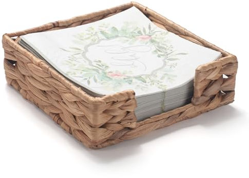 Porta Tovaglioli da Tavolo Quadrato Giacinto d'Acqua Vassoio per Tovaglioli in Vimini Porta Asciugamani per Ospiti per Ristorante/Cucina/Bagno 19 x 19 x 6cm