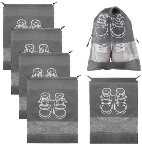 Tsathoggua 5 Piezas Bolsas para Zapatos Viaje, Bolsas de Zapatos con Ventana Transparente, Bolsa Zapatos Viaje con Cordón Portátil, Bolsa Zapatillas Deporte Antipolvo, Viajes y Uso Diario, 45x36cm