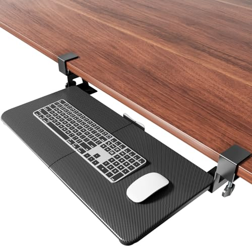 NearHub Grande vassoio per tastiera estraibile sotto la scrivania con sistema di montaggio a morsetto a C extra robusto, 66 cm (76,2 cm inclusi morsetti) x 27,9 cm piattaforma scorrevole per computer