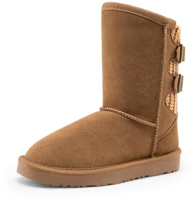 DREAM PAIRS flickor pojkar vinterstövlar fuskpäls fodrade ankelhöga snöstövlar FuzzyChic barnspänne för små, Ljus brun, 32 EU