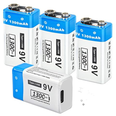 FLSTOR Batería recargable de 9 V, 1300 mAh, 9 V, batería de ion de litio para instrumentos musicales, electrónica doméstica, seguridad y dispositivos de seguridad, cámaras, juguetes y más, con cable