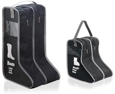 Reitstiefeltasche, 2 Paar Tragbare Stiefeltasche mit Griff, Reise Schuhbeutel mit Reißverschluss, Staubdicht Stiefel Aufbewahrungstasche für Kurze und hohe Stiefel (Schwarzer)