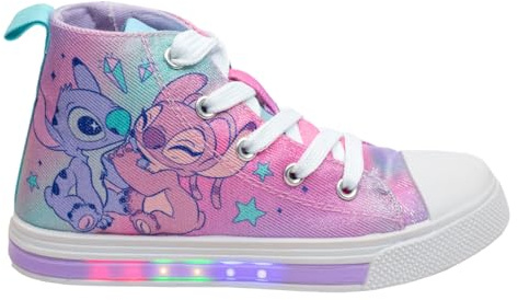 Disney Stitch - Sneakers Bambina – Scarpe Alte e Basse in Tela o Poliestere con o Senza Luci LED, Chiusura Lacci Zip o Strappo, Taglie 25–35 [6737 Sneakes Alte LED Fucsia - 27]