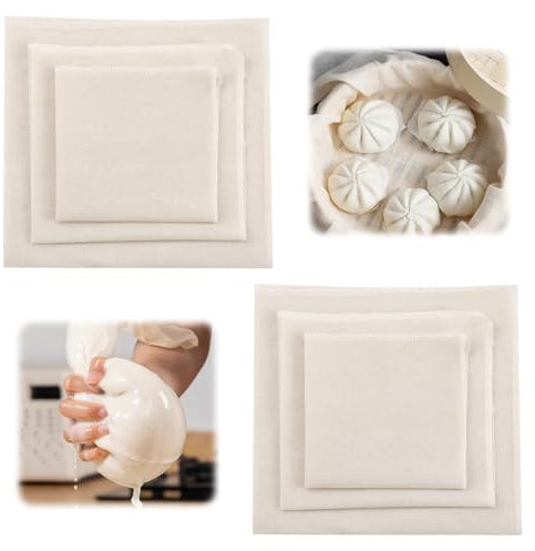 6 Pezzi Garza Alimentare, Riutilizzabili, Lavabili, in Puro Cotone Non Sbiancato, per Filtrazione Alimentare, Tofu, Marmellata, Latte di Noci (40 cm, 50 cm, 60 cm)