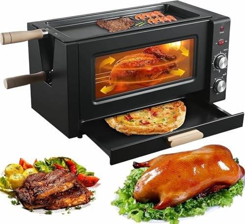 25 L Rotating Electric Grill, Kebab Skewer Machine With 2 -Layer Automatic Rotation, 3000 W Smoke Barbecue, Pizza Oven, Meat, Frying, Cooking And Baking, With T Control Of T