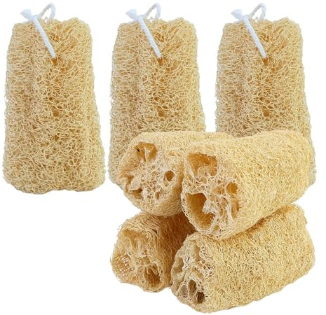 Juego de 7 esponjas de lufa natural de lufa pepino, 10 cm, exfoliante biodegradable, perfectas para el cuidado corporal, la cocina, el baño y el jabón loofah