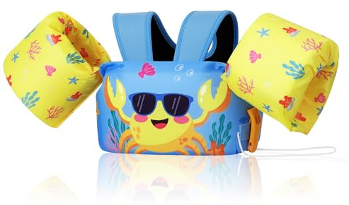 MoKo Gilet da Braccio per Nuoto per Bambini 20-30-40-50lbs, Fascia da Braccio Galleggianti per Piscina, Bambini Sport Acquatici Apprendimento Nuoto, Azzurro Cielo Granchio Giallo