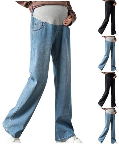 DeHolifer Jeans Premaman da Donna Incinte,Gamba Dritta Pantaloni in Denim Vita Alta Maternity Leggings per Gravidanza,Elasticizzato Jeans Sciolte Pantalone Casual Leggins Taglie Forti Abbigliamento