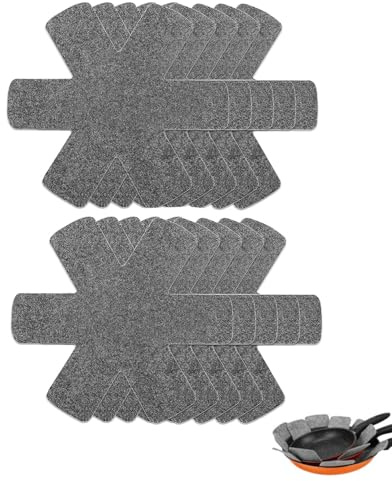 HZAOPZE 12 Piezas Protectores para sartenes y cazuelas, Protector de Olla, Sostenedor de Pote de Estera Antideslizante, Almohadillas Separadoras de Tela no Tejidas, para Aislamiento (26cm)