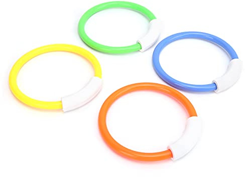 RASTKY Swimming Pool Toy Rings with Smooth Edge Design for Learning to Swim, 4pcs Diving Rings for Kids, Orange/Yellow/Blue/Green