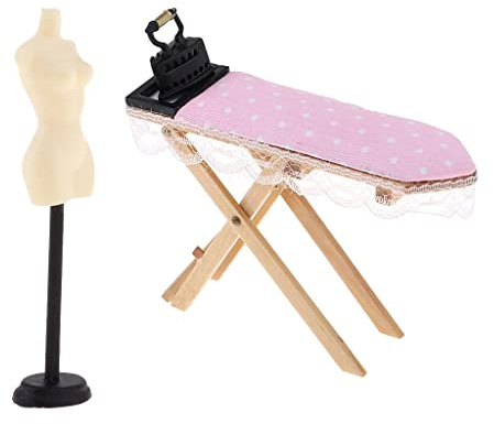 Ysyqkn Support pour Poupée et Fer à Repasser avec Table à Repasser, Jouet Miniature pour Enfants à L'échelle 1/12.