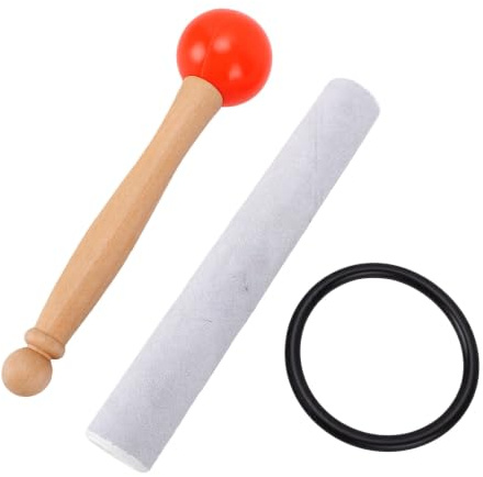 CHICIRIS Klangskålshammare 20 Cm, Gummihuvud med Fårskinnsslagare och O-ring för Kristallklangskålar och Tibetanska Skålar (Orange Röd)
