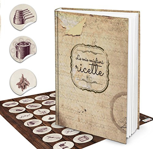 Logbuch-Verlag libro ricettario Le mie migliori ricette vuoto + 24 adesivi effetto vintage cucina color beige effetto scrivere ricette color beige effetto vintage A4 DIY fai da te idea regalo
