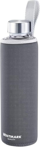 Westmark Botella para beber, De vidrio con impresión, Incl. cubierta protectora, 550 ml, Vidrio/silicona/caucho, Sin BPA, Viva, Antracita/plata/transparente, 5272226A