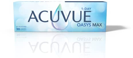 Acuvue Oasys Max 1-Day Lentes diarias con tecnología TearStable y filtro de luz OptiBlue, -10.50 dpt, diámetro 14.3 mm, 30 unidades, adición, curva base 9.0 mm