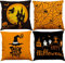 BINXWA 4 Stück Halloween Kissenbezug, Orange and Black Halloween Deko Garten Kissenbezug Happy Halloween Baumwolle Leinen Kissenbezug 45x45cm
