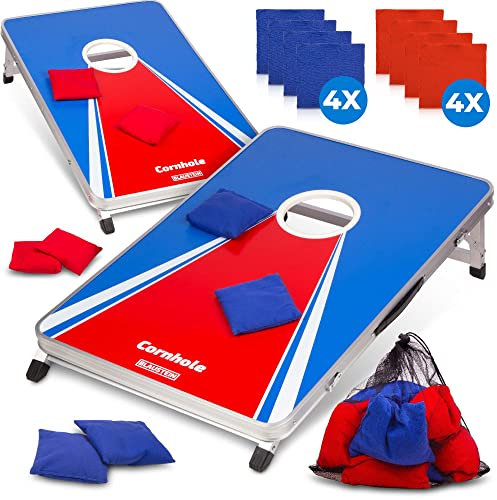 Blaustein Offizielles Cornhole Spiel Outdoor - 11-Teiliges Set nach Amerikanischer Tradition - Outdoor Spiele - Wurfspiele für Draußen - Gartenspiele (Rot Blau)