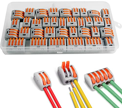 ZFYQ Compact Wire Connectors, 35 Pieces of Cable Terminal Blocks Quick Spring, with Clamp 2-Port 15Pcs, 3-Port 15Pcs, 5-Port 5Pcs, for Solid, Stranded and Flexible Wire