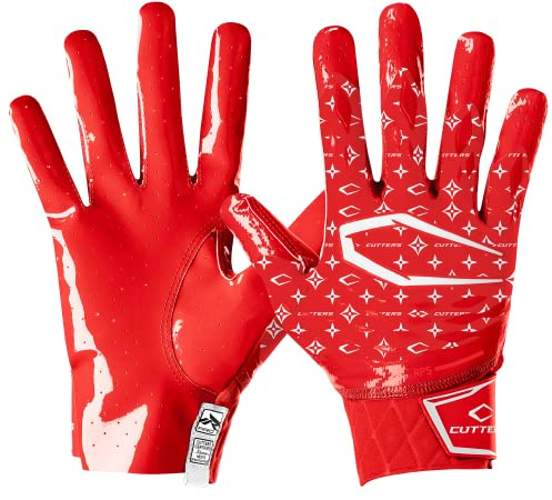 Cutters Limited Edition Football Gloves - Rev Pro 5.0 - Ultra Grip No Slip Wide Receiver (1 Pair) (LUX Red/White, Medium)