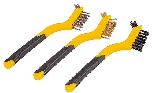 Blackspur - 3pc Mini 2-in-1 Plastic Wire Brush Set - 17.5cm - Yellow