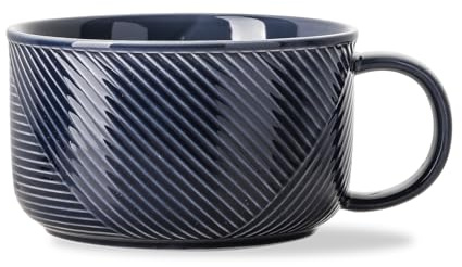 Adewnest Ceramic Soup Bowl with Handle: 38 oz Microwave Safe Extra Large Mug for Oatmeal, Cereal, Breakfast, Meal Prep, Work Lunch, Dorm Living, Single Serve Dinner - 6 Inch, Navy