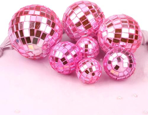 7 Pezzi Sfera Discoteca Torta Discoteca, 4 Dimensioni Decorazione Torta Discoteca Decorazioni per Palla da Discoteca Accessori a Tema Discoteca per Bomboniere a Tema Anni '70 (Rosa)