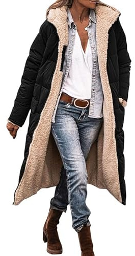 LAEMILIA Manteau Femme Hiver Long Veste Matelassée Femme Chaude Blouson Capuche Doublé Polaire Parka Longue Femme Hiver Winter Jacket Women Doudoune Grande Taille Ados Adultes Couleur Unie S-XL