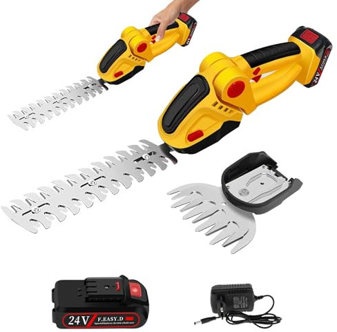 Taille Haie Electrique, Coupe Bordure sans Fil Taille Haies Electrique 2 en 1 avec Batterie 1500mAh Cisaille Sculpte-Haies avec 2 Lames pour Coupe, Elagage