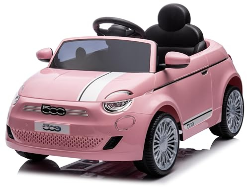 Fiat 500 Coche eléctrico para niños de 3 años, Potencia del Motor 2x30W, Volante con Sonido, Cinturones de Seguridad (Rosa)