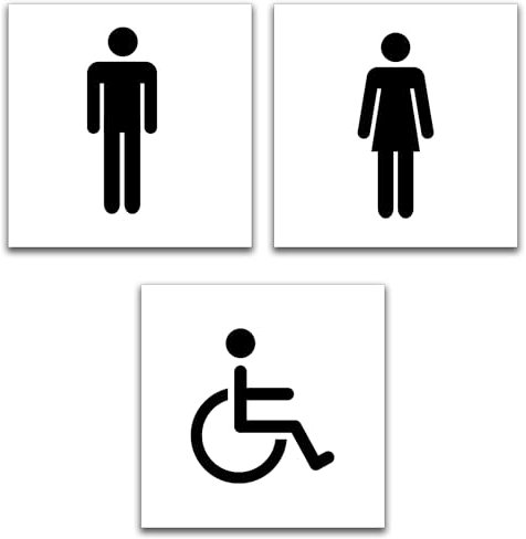 Stileitaliano Targhetta bagno Donne Uomini Disabili adesiva Targa Porta Toilette WC adesivo donna uomo targhette metallo targhe 3 pezzi (Bianco)