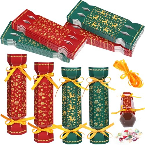 Moinchore Kit di 60 cracker natalizi fai da te per feste di Natale, scatole regalo, fiocchi di neve, albero, renna, caramelle, Natale, senza scatti, bomboniere, decorazioni per cene e vacanze (rosso e