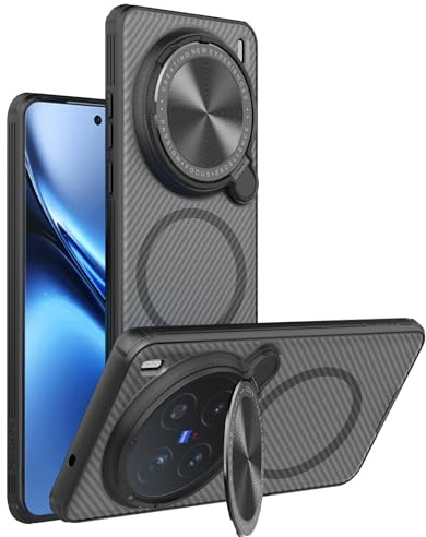 teroxa Coque pour Vivo X200 Pro, objectif d'appareil photo, protection de la vie privée, support pliable, coque arrière en TPU compatible avec les coins MagSafe antichoc (translucide)