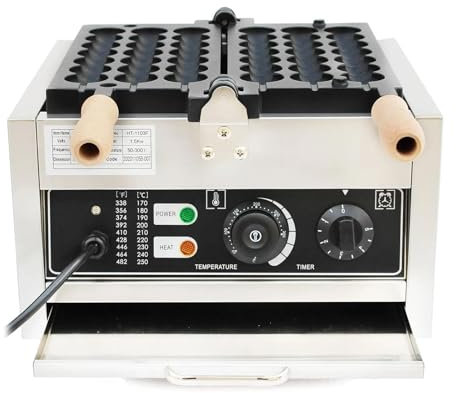 Máquina eléctrica para hacer gofres de burbujas, Máquina comercial antiadherente de 1400W para hacer gofres de doble calentamiento con control de tiempo y temperatura, para aperitivos en la cocina del