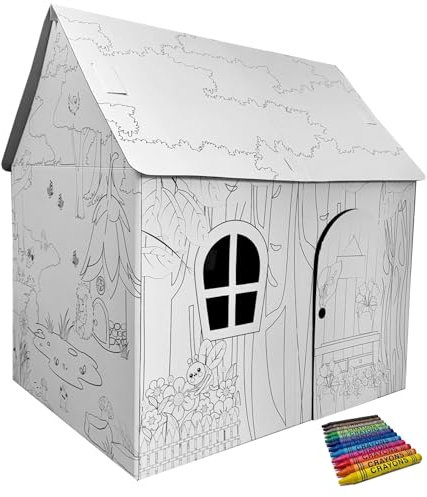 Maison de jeu en carton à peindre et décorer, avec stylos, maison, jouets, carton, 106 x 84 x 110 cm, motif de printemps